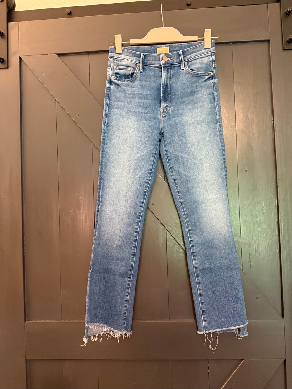 MOTHER Straight-Leg Light Blue High-Rise Jeans
